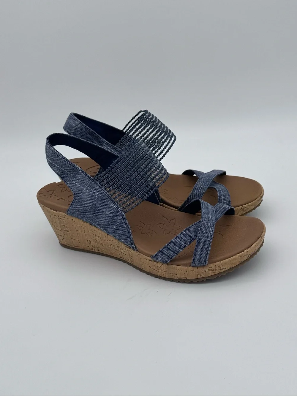 Skechers Beverlee High Tea Navy Wedge Sandals Size 9 Like New